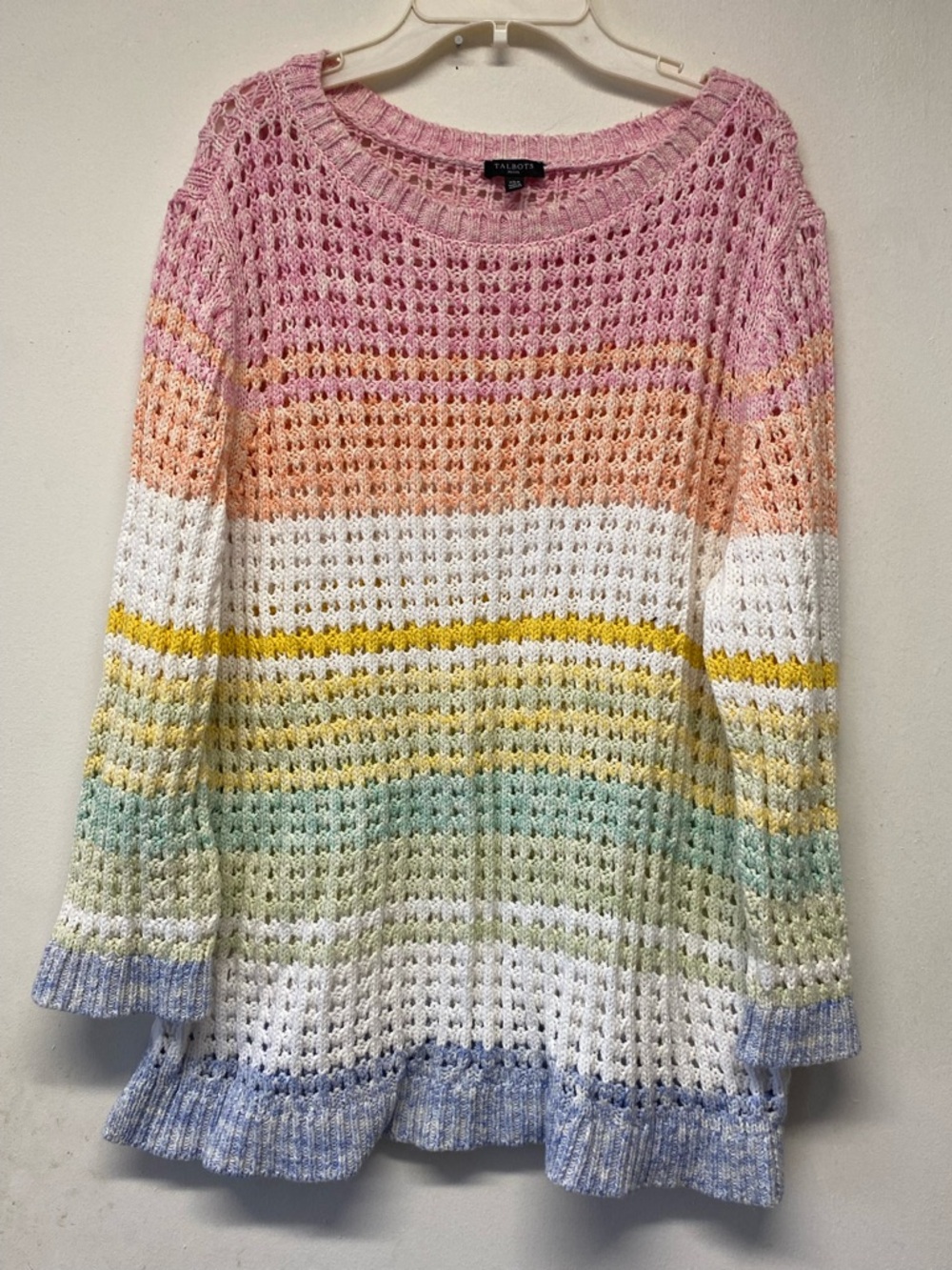 Talbots Pastel Crochet Stripe Sweater in Pink, Peach, Yellow, Mint, Blue